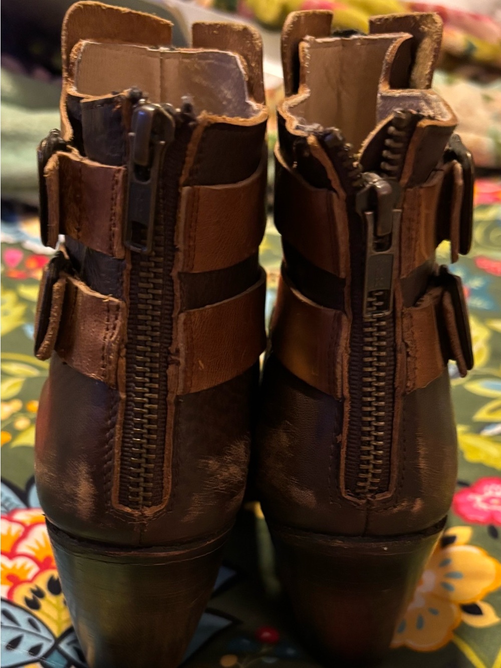 freebird Malry Two-Tone Brown Lace-Up & Buckle Ankle Booties - Picture 4 of 8